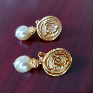 EARRINGS CLIP ON Norma Jean Signed Earrings Pearl and Gold color